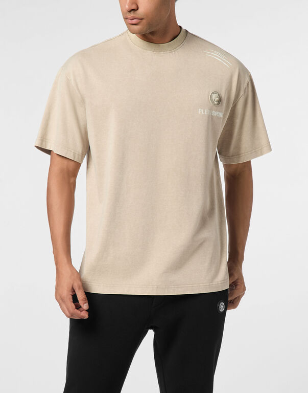 Plein Sport Cotton Round Neck T-Shirt Cold Dye Beige