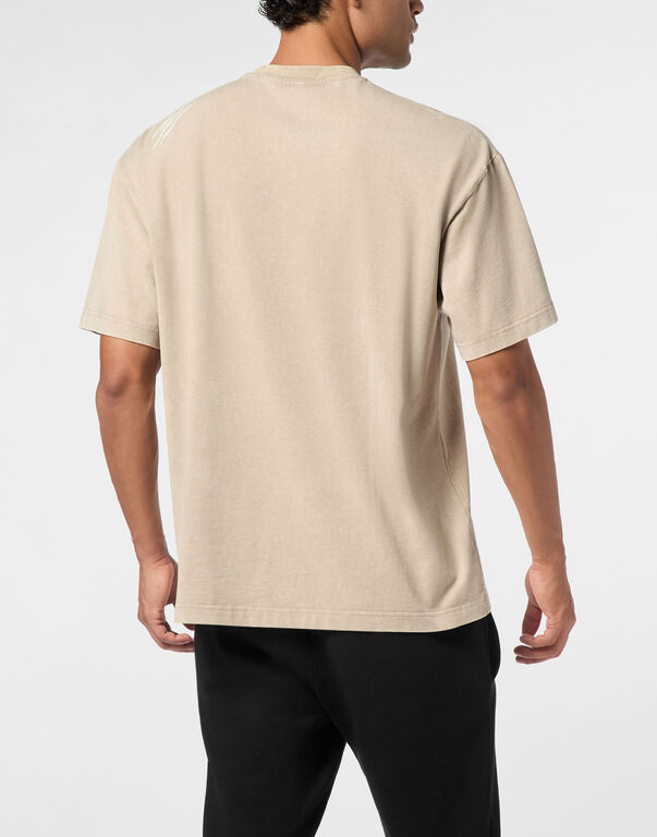 Plein Sport Cotton Round Neck T-Shirt Cold Dye Beige