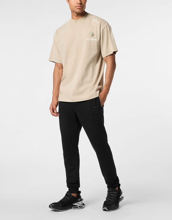 Plein Sport Cotton Round Neck T-Shirt Cold Dye Beige