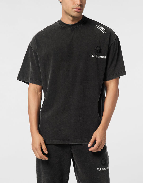 Plein Sport Cotton Round Neck T-Shirt Cold Dye Black