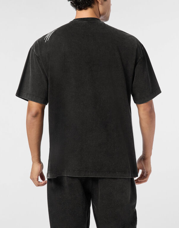 Plein Sport Cotton Round Neck T-Shirt Cold Dye Black