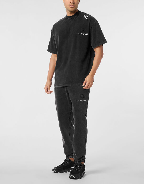 Plein Sport Cotton Round Neck T-Shirt Cold Dye Black