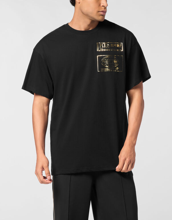 Plein Sport Cotton Round Neck T-Shirt Hyper Sport Black/light Gold