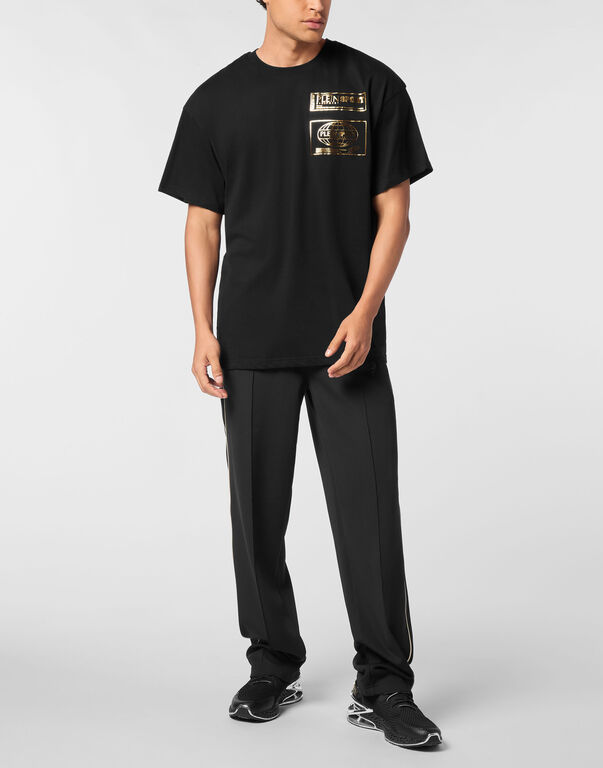 Plein Sport Cotton Round Neck T-Shirt Hyper Sport Black/light Gold