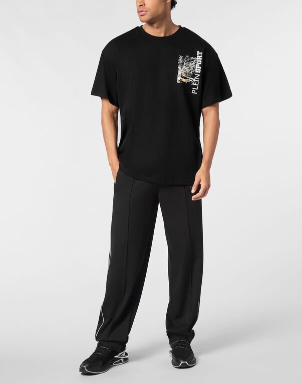 Plein Sport Cotton Round Neck T-Shirt Iron Tiger Black/light Gold