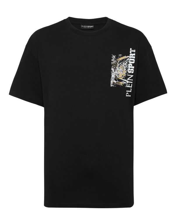 plein sport Cotton Round Neck T-Shirt Iron Tiger black/light gold