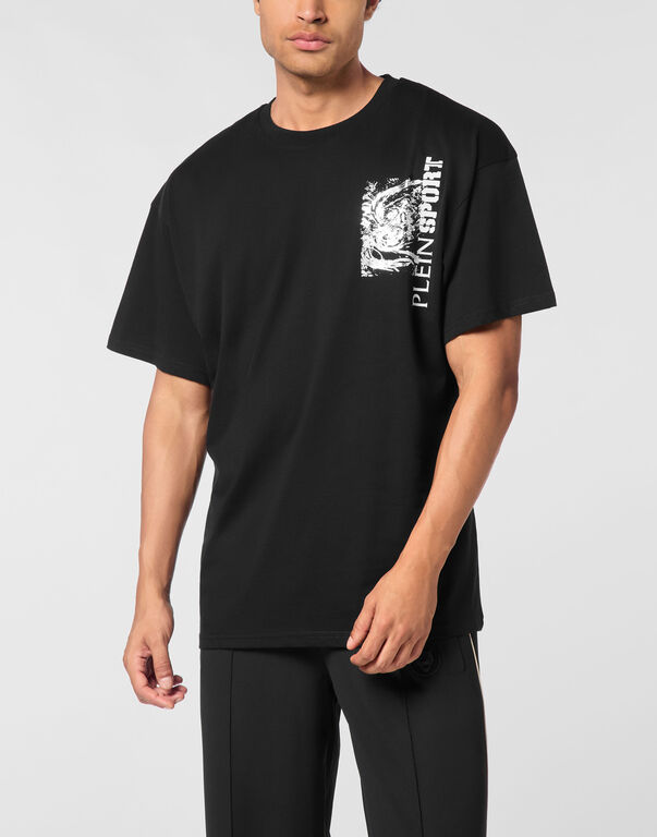 Plein Sport Cotton Round Neck T-Shirt Iron Tiger Black/silver
