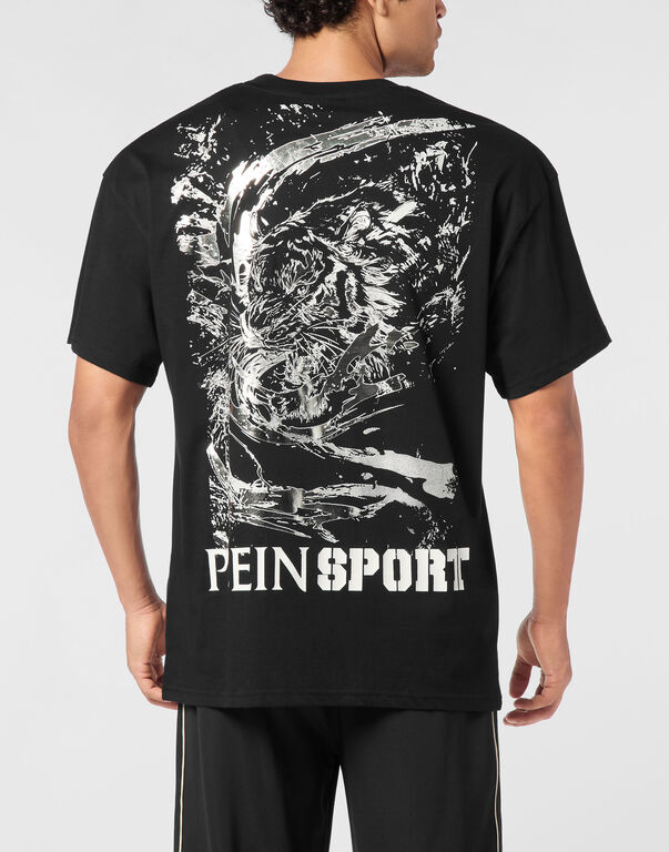 Plein Sport Cotton Round Neck T-Shirt Iron Tiger Black/silver