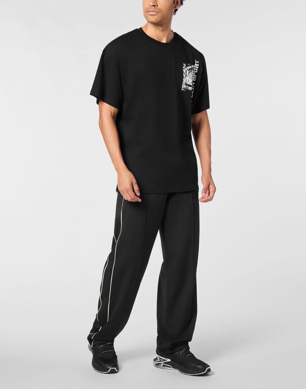 Plein Sport Cotton Round Neck T-Shirt Iron Tiger Black/silver