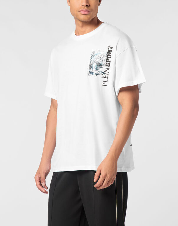 Plein Sport Cotton Round Neck T-Shirt Iron Tiger White / Light Blue