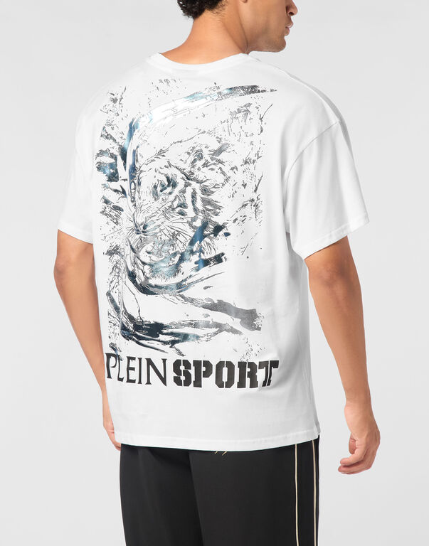 Plein Sport Cotton Round Neck T-Shirt Iron Tiger White / Light Blue