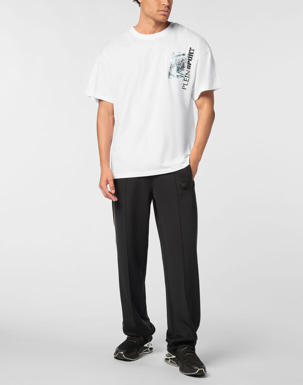 Plein Sport Cotton Round Neck T-Shirt Iron Tiger White / Light Blue