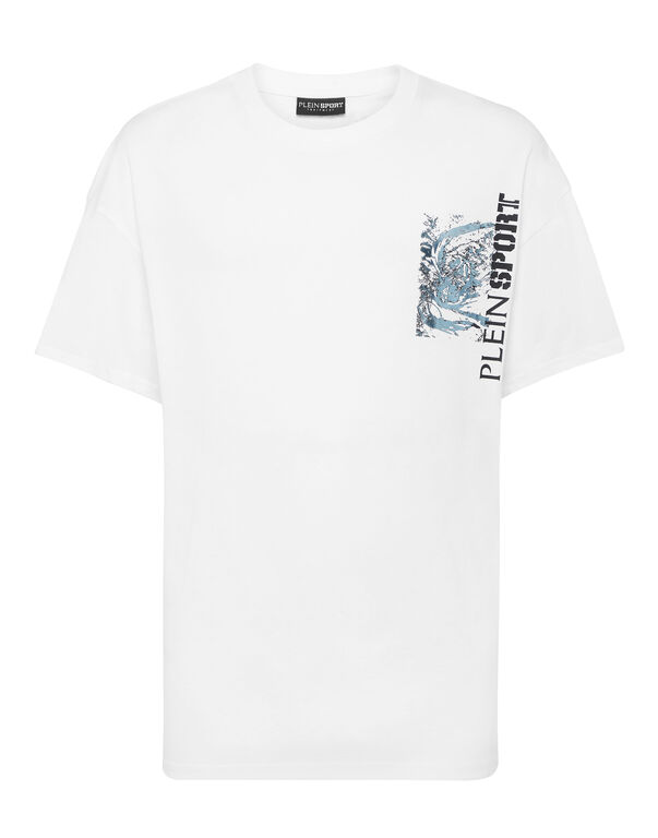 plein sport Cotton Round Neck T-Shirt Iron Tiger white / light blue