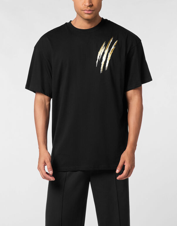 Plein Sport Cotton Round Neck T-Shirt Run Faster Scratch Black/light Gold