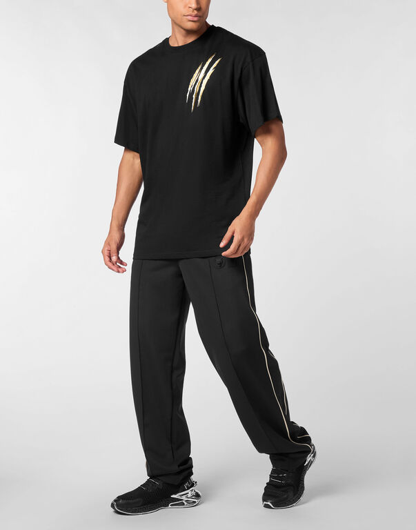 Plein Sport Cotton Round Neck T-Shirt Run Faster Scratch Black/light Gold