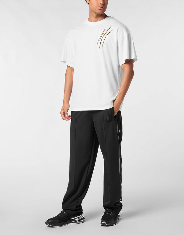 Plein Sport Cotton Round Neck T-Shirt Run Faster Scratch White/light Gold