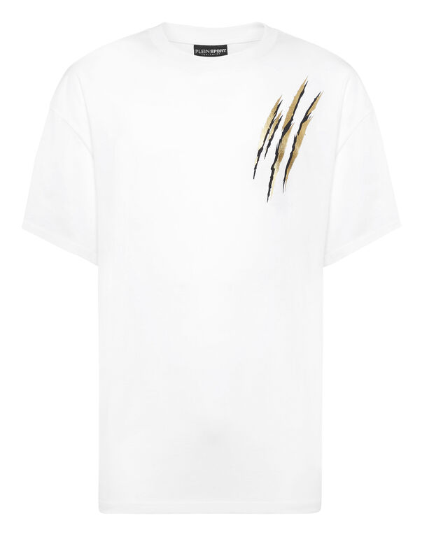 plein sport Cotton Round Neck T-Shirt Run Faster Scratch white/light gold