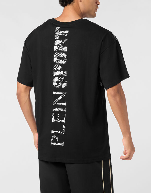 Plein Sport Cotton Round Neck T-Shirt Tiger Line Black