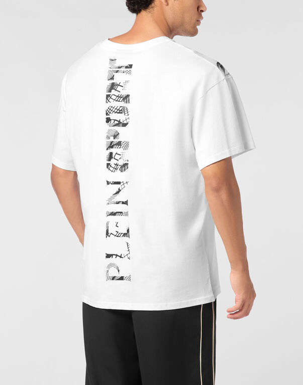 Plein Sport Cotton Round Neck T-Shirt Tiger Line White