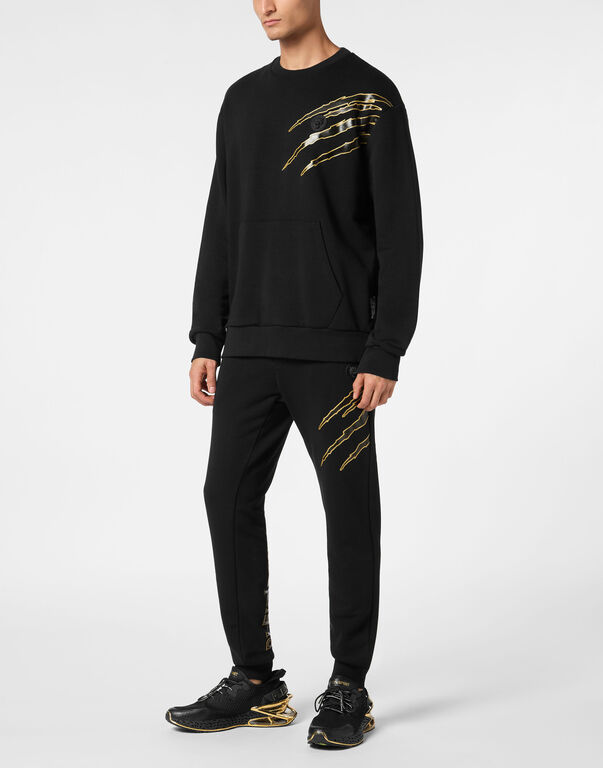 Plein Sport Cotton Sweatshirt Round Neck LS Lamina Scratch Black/light Gold