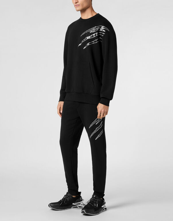 Plein Sport Cotton Sweatshirt Round Neck LS Lamina Scratch Black/silver