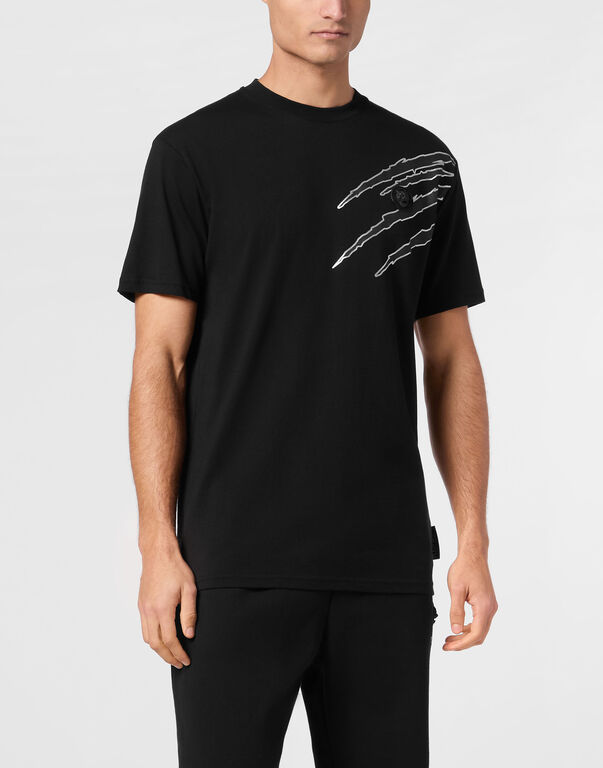 Plein Sport Cotton T-shirt Round Neck SS Lamina Scratch Black/silver