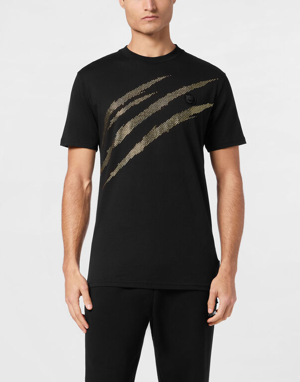 Plein Sport Cotton T-shirt Round Neck SS Lamina Scratch Black/light Gold