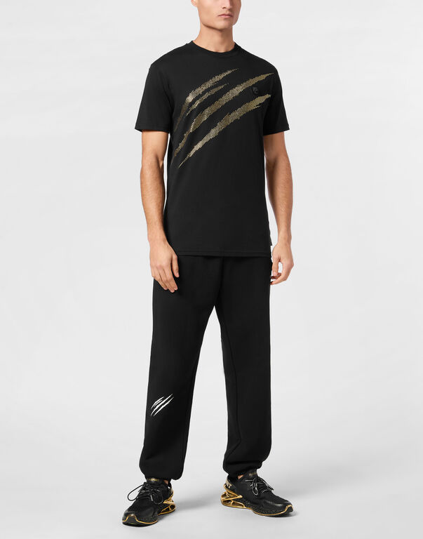 Plein Sport Cotton T-shirt Round Neck SS Lamina Scratch Black/light Gold