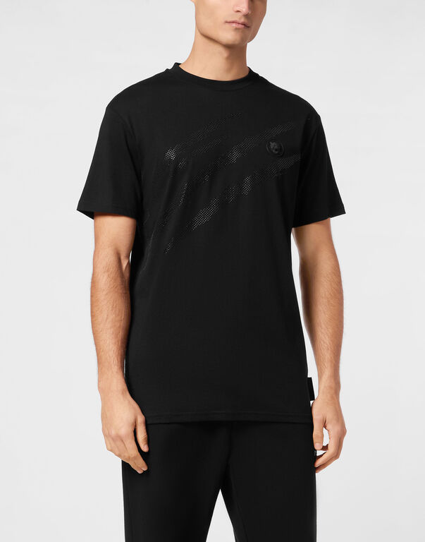 Plein Sport Cotton T-shirt Round Neck SS Lamina Scratch Black / Black