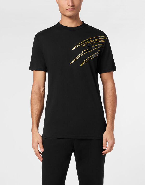 Plein Sport Cotton T-shirt Round Neck SS Lamina Scratch Black/light Gold