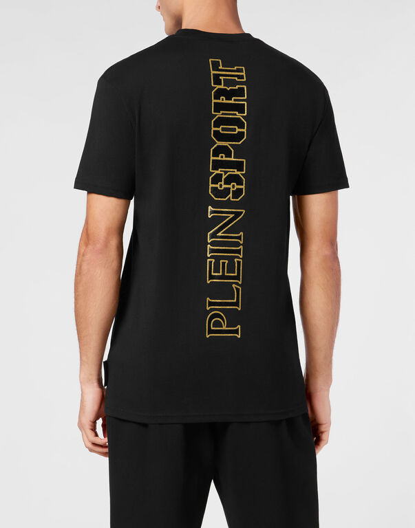 Plein Sport Cotton T-shirt Round Neck SS Lamina Scratch Black/light Gold