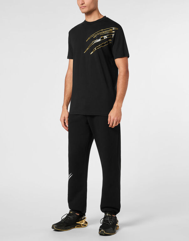 Plein Sport Cotton T-shirt Round Neck SS Lamina Scratch Black/light Gold