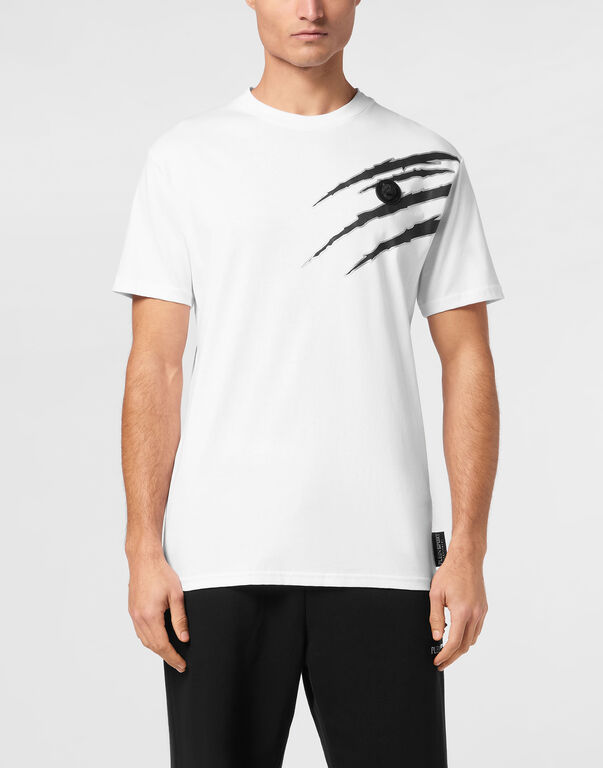 Plein Sport Cotton T-shirt Round Neck SS Lamina Scratch White/silver