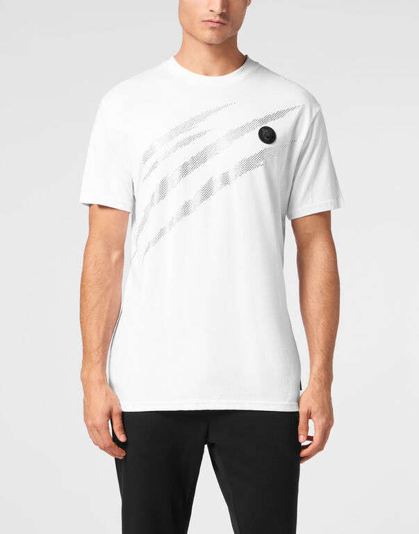 Plein Sport Cotton T-shirt Round Neck SS Lamina Scratch White/silver