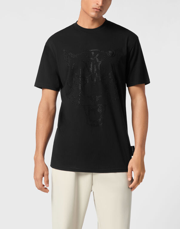 Plein Sport Cotton T-shirt Round Neck SS Lamina Tiger Black / Black