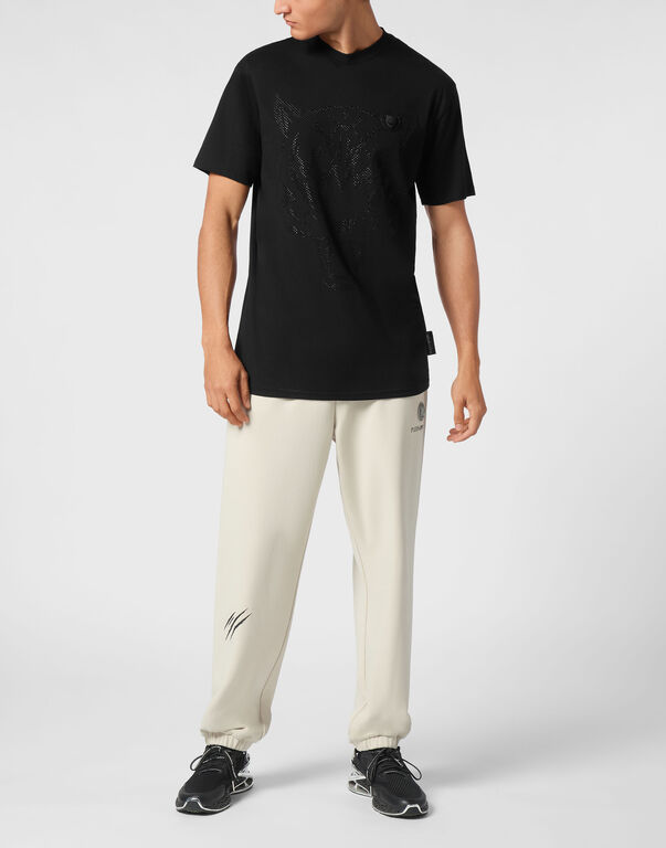 Plein Sport Cotton T-shirt Round Neck SS Lamina Tiger Black / Black