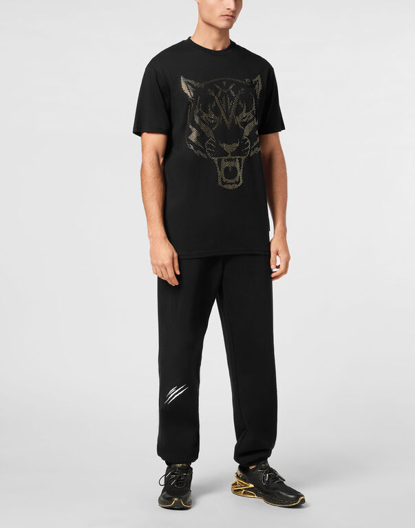 Plein Sport Cotton T-shirt Round Neck SS Lamina Tiger Black/light Gold