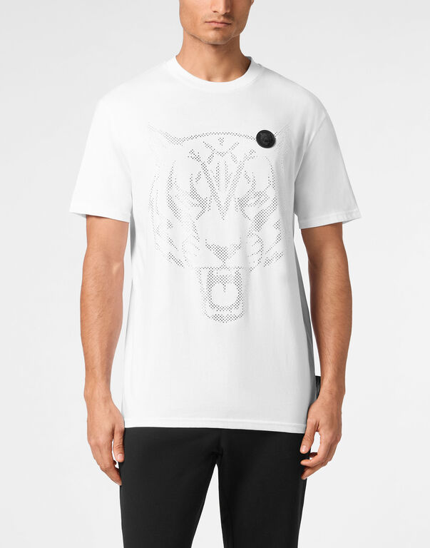 Plein Sport Cotton T-shirt Round Neck SS Lamina Tiger White/silver
