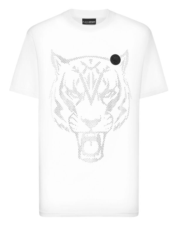 plein sport Cotton T-shirt Round Neck SS Lamina Tiger white/silver