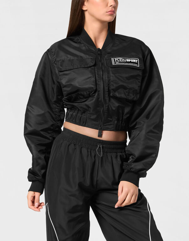 Plein Sport Cropped Bomber Jacket LS With Cargo Pockets Black