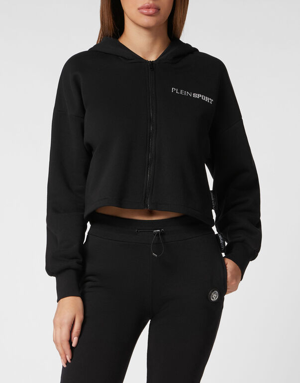 Plein Sport Cropped Hoodie Sweatjacket Scratch Black