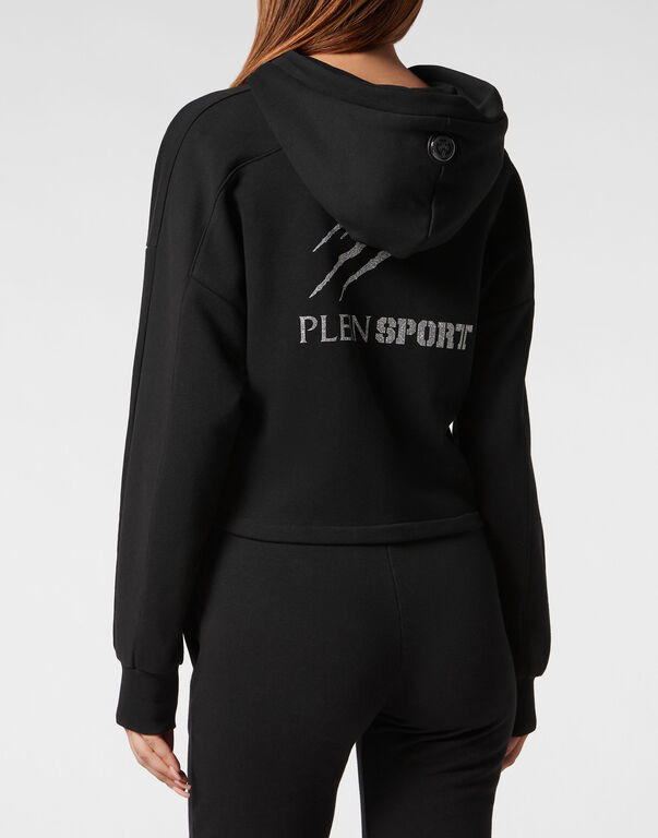 Plein Sport Cropped Hoodie Sweatjacket Scratch Black