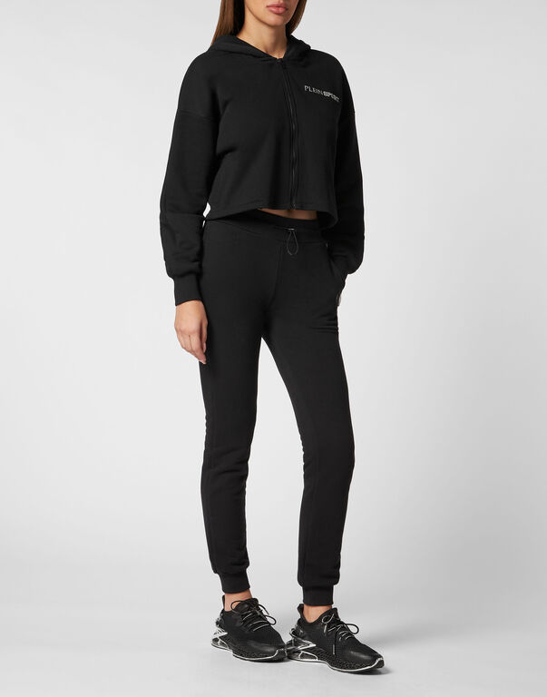 Plein Sport Cropped Hoodie Sweatjacket Scratch Black