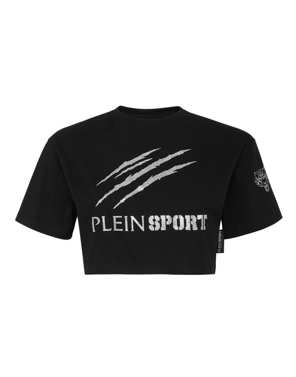 plein sport Cropped T-shirt Round Neck Scratch black