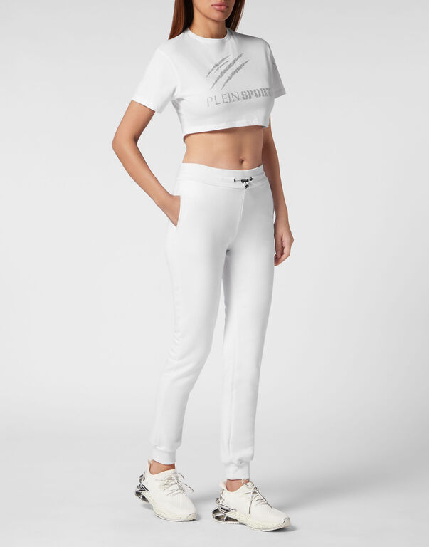 Plein Sport Cropped T-shirt Round Neck Scratch White