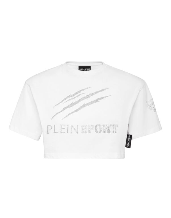 plein sport Cropped T-shirt Round Neck Scratch white