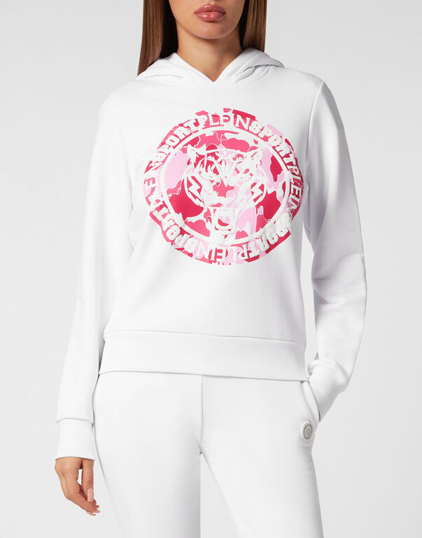 Plein Sport Hoodie Sweatshirt Carbon Tiger White+fuchsia