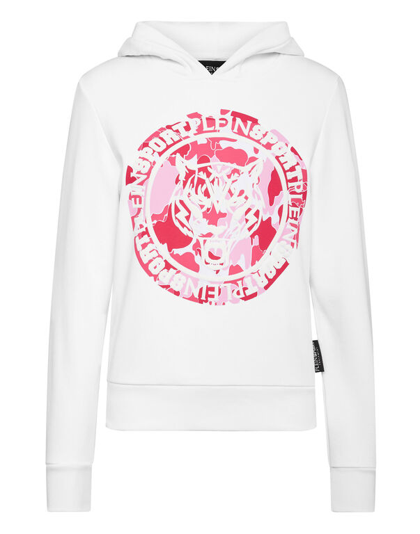 plein sport Hoodie Sweatshirt Carbon Tiger white+fuchsia