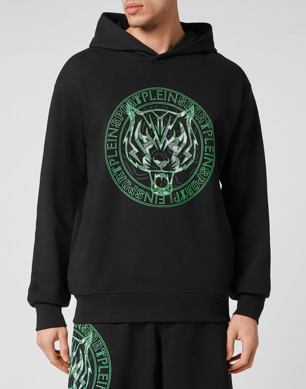 Plein Sport Hoodie Sweatshirt Tiger Black+green Fluo