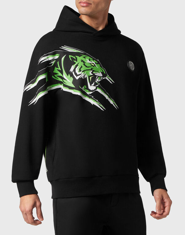 Plein Sport Hoodie Sweatshirt Tiger Black+green Fluo